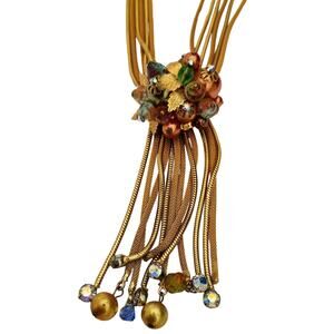 Vintage Aurora Borealis Beads Multi Strand Gold Tone Tie Necklace